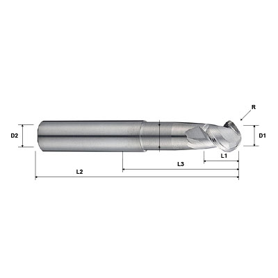 Alu XP 112303 Series 2 Flute Extended Neck Ball Nose Carbide End Mill For Aluminium Technical Drawing..