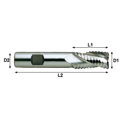CLARKSON TiAIN HSS Co8 3 Flute 37 Degree Helix Coarse Pitch Short Length Roughing End Mill Technical Drawing..