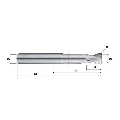 Alu-XP 155303 Series 2 Flute Extended Neck Corner Radius Carbide End Mill For Aluminium Technical Drawing..