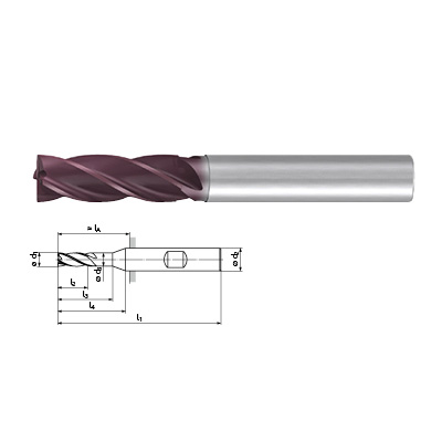 FRANKEN Top-Cut 2526A Series 4 Flute 3xD Extra Long Length End Mill For Steel, Stainless Steel and Exotics Technical Drawing.