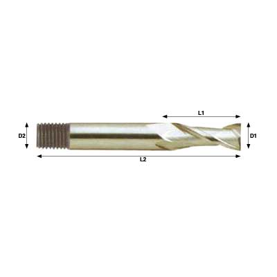 CLARKSON HSS Co8 2 Flute Long Length Threaded Shank Slot Drill Technical Drawing..