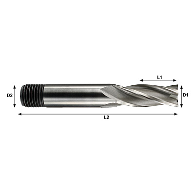 CLARKSON HSS Co8 4 to 8 Flute Threaded Shank End Mill Technical Drawing..