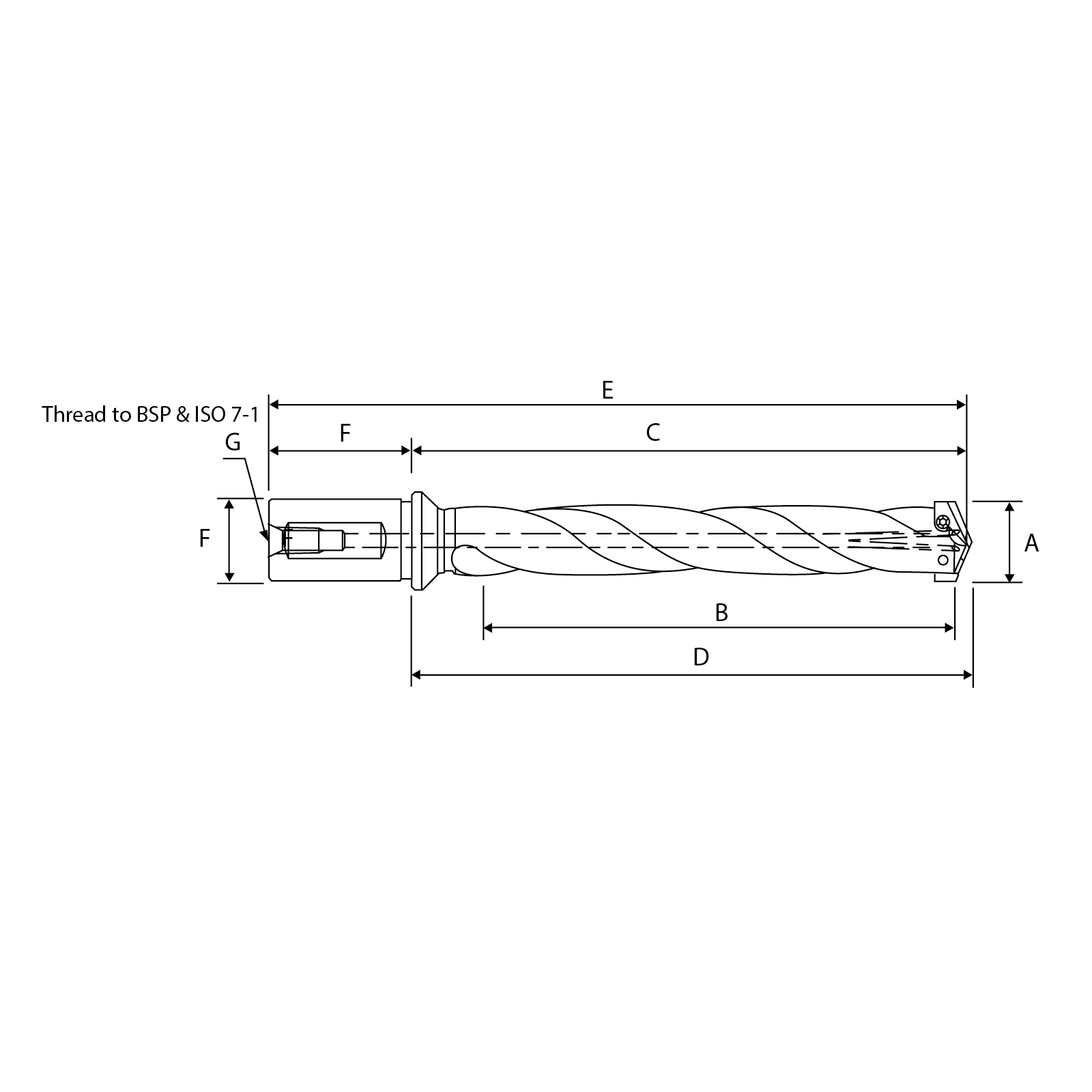 Image of extended spiral flute straight shank spade drill holder..