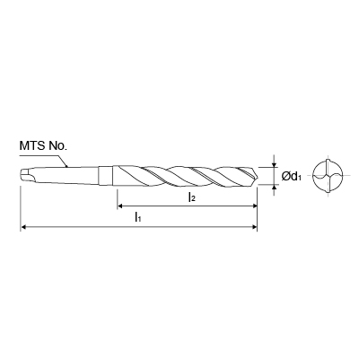 Technical drawing of steam tempered HSS morse taper shank drill..