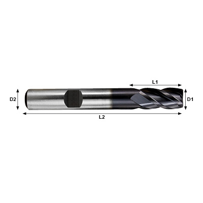 Max-Mill EH110124 Series HSS Tialn Coated 4 Flute End Mill Technical Drawing.