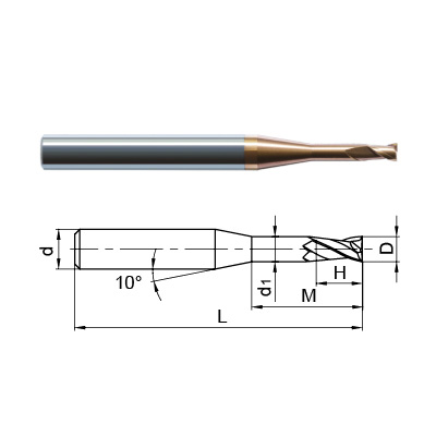 ZCC-CT HM-2EP 2 Flute Slot End Mill with Short Cutting Edge and Long Neck Technical Image..