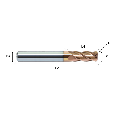 ZCC-CT HM-4R Series 4 Flute Corner Radius End Mill with Straight Shank for Hardened Steel Machining Technical Drawing..