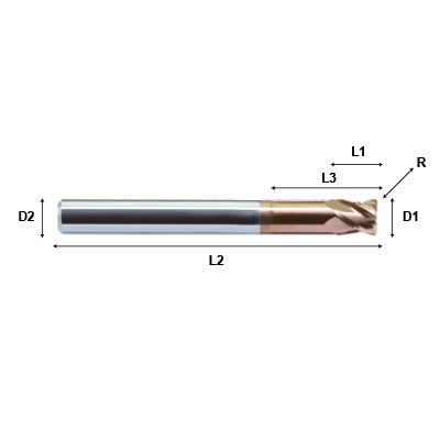 ZCC-CT HM-4RP Series 4 Flute Reduced Neck Corner Radius End Mill for Hardened Steel Machining Technical Drawing..