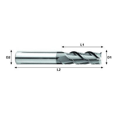 NANO-MILL Max-Mill JEF Series Coated Carbide 3 Flute Square End Mill Technical Drawing.