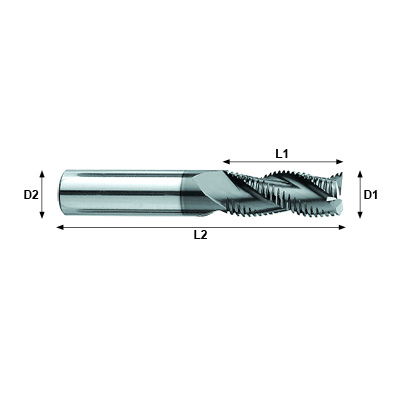NANO-MILL Max-Mill JWA Series Coated Carbide 4 Flute Roughing End Mill Technical Drawing.