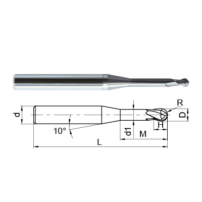 ZCC-CT NM-2BP 2 Flute CrN Coated Aluminium Ball Nose Rib Processing Micro End Mill Technical Drawings.