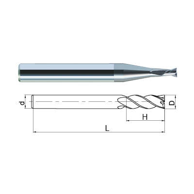 ZCC-CT NM-2EP 2 Flute CrN Coated Aluminium Rib Processing Micro End Mill Technical Drawing.