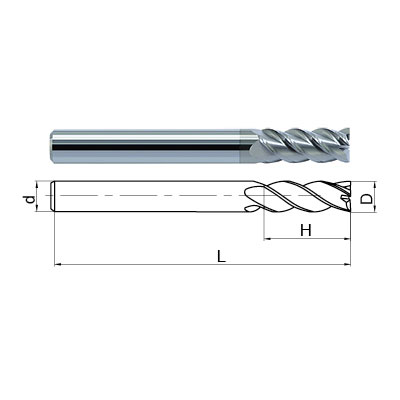 ZCC-CT 4 Flute CrN Coated Aluminium End Mill Technical Drawings.