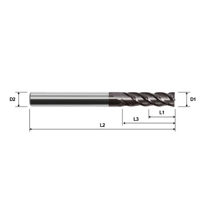ZCC-CT UM-4EL Series 4 Flute Long Length AlCrN Coated High Performance Variable Helix Solid Carbide End Mill Technical Drawing.