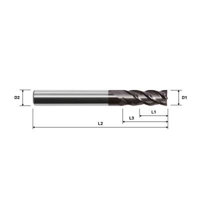 ZCC-CT UM-4RL 4 Flute Long Length Corner Radius AlCrN Coated High Performance Variable Helix Solid Carbide End Mill Technical Drawing.