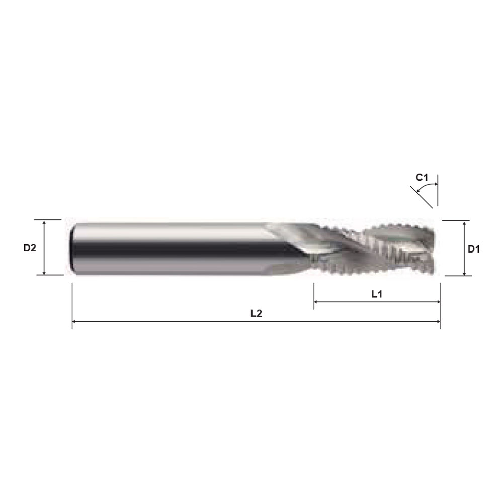 Alu-XP 125103 Series 3 Flute Long Length Roughing End Mill for Machining Aluminium Technical Drawing.