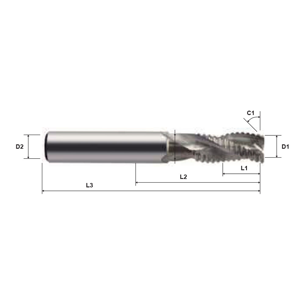 Alu-XP 126103 Series 2 Flute 45 Degree Helix Long Length Slot Drill For Machining Aluminium Technical Drawing.