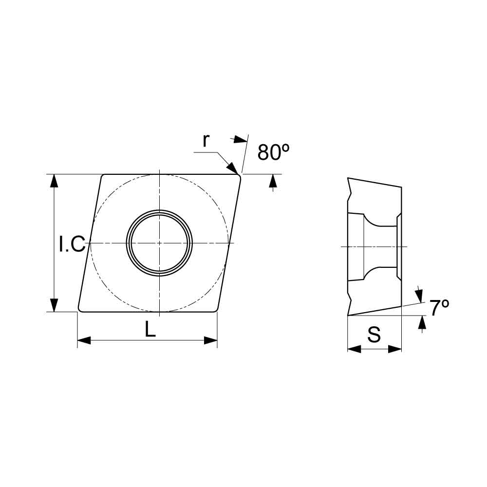 CCMT Positive Turning Insert with KF Finishing Chipbreaker (KA9000 Universal Grade) Technical Drawing.