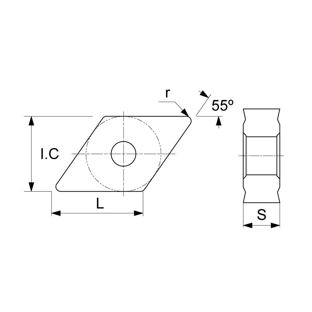 DNMG Negative Turning Insert with KR Roughing Chipbreaker (KA9000 Universal Grade) Technical Drawing.
