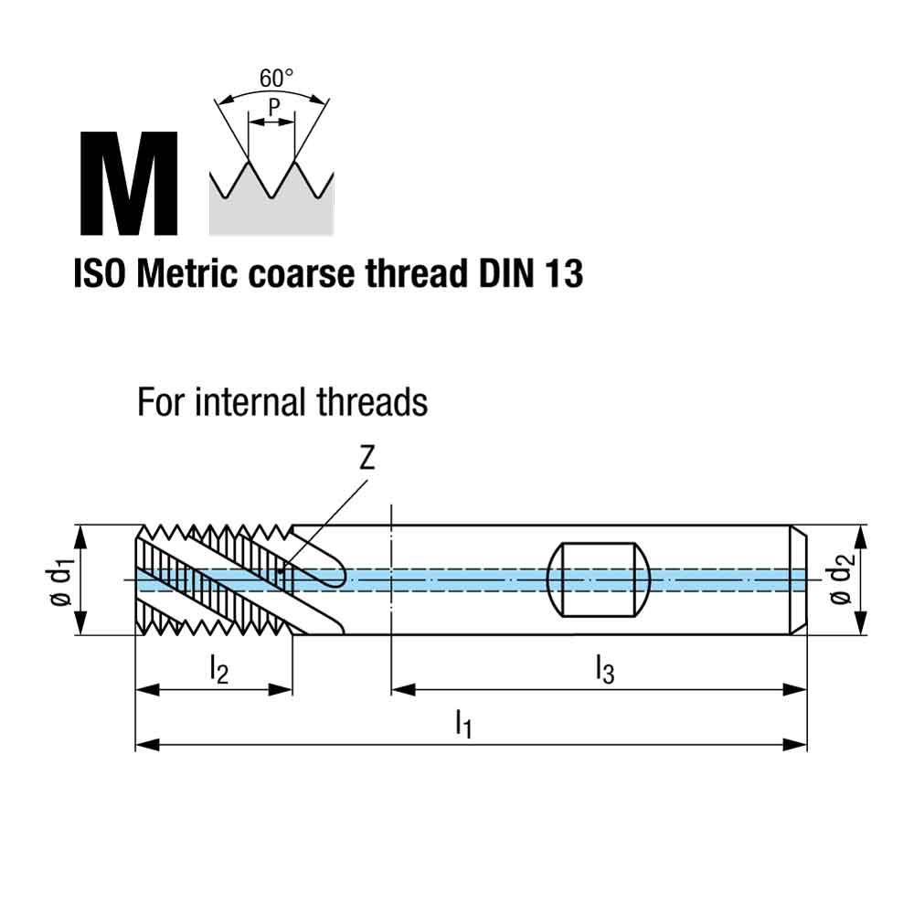 Emuge Metric Coarse Multi Thread Milling Cutter Technical Drawing.