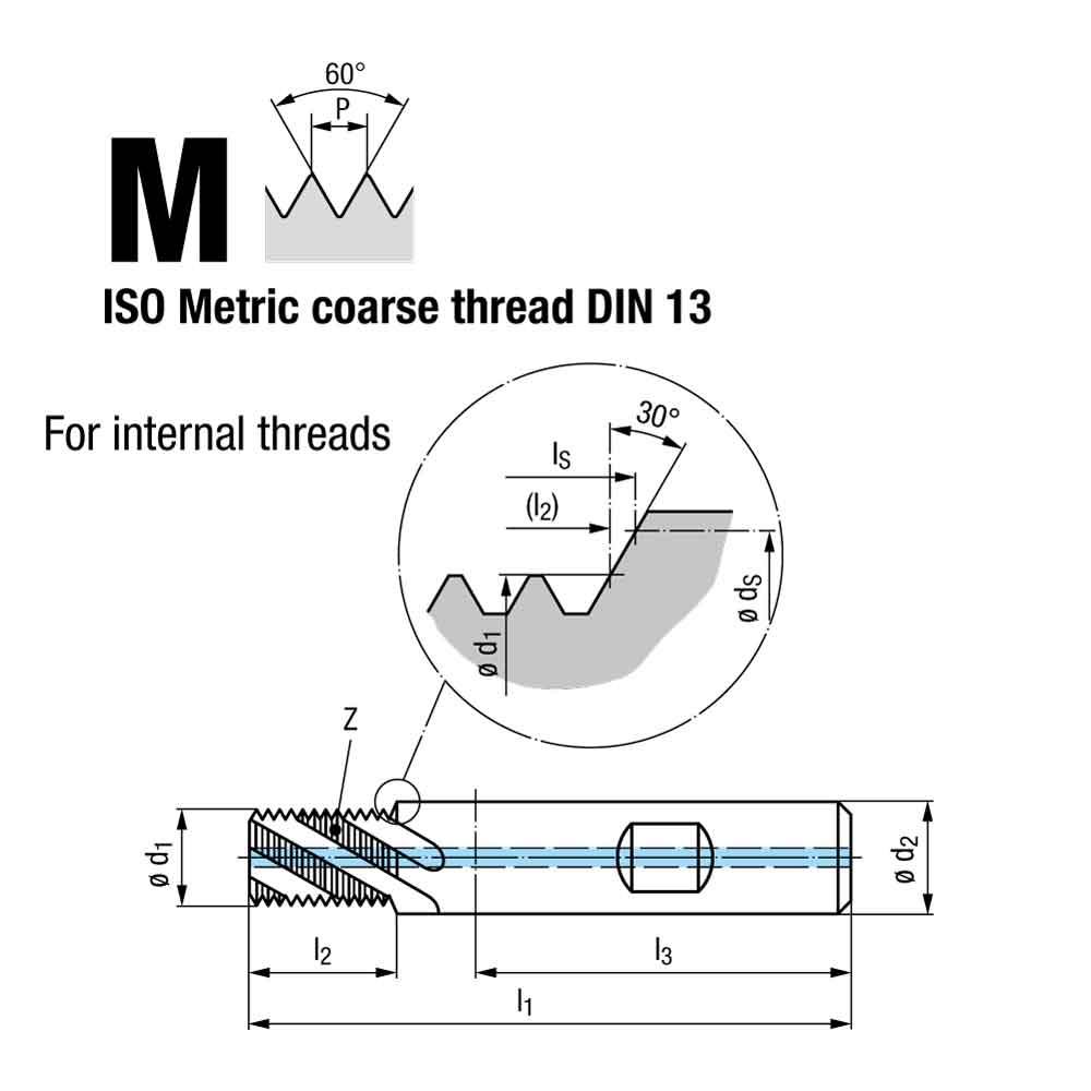 Emuge Metric Coarse Multi Thread Milling Cutter With 30 Degree Countersinking Step Technical Drawing.
