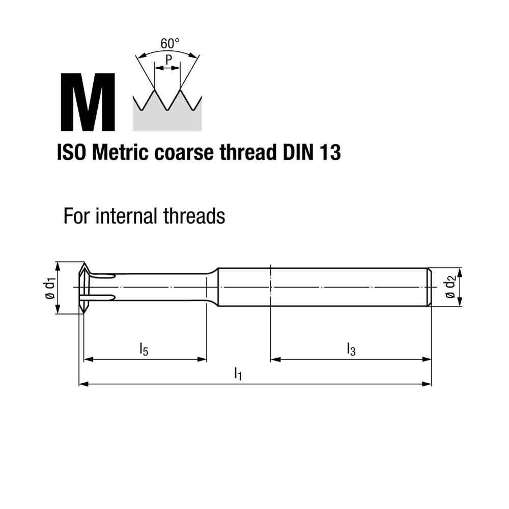 Emuge Metric Coarse Thread Multi Circular Thread Milling Cutter Weldon Shank Technical Drawing.