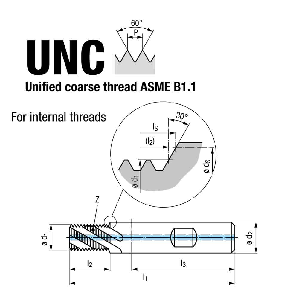 Emuge Unified Coarse Thread Multi Thread Milling Cutter Technical Drawing.