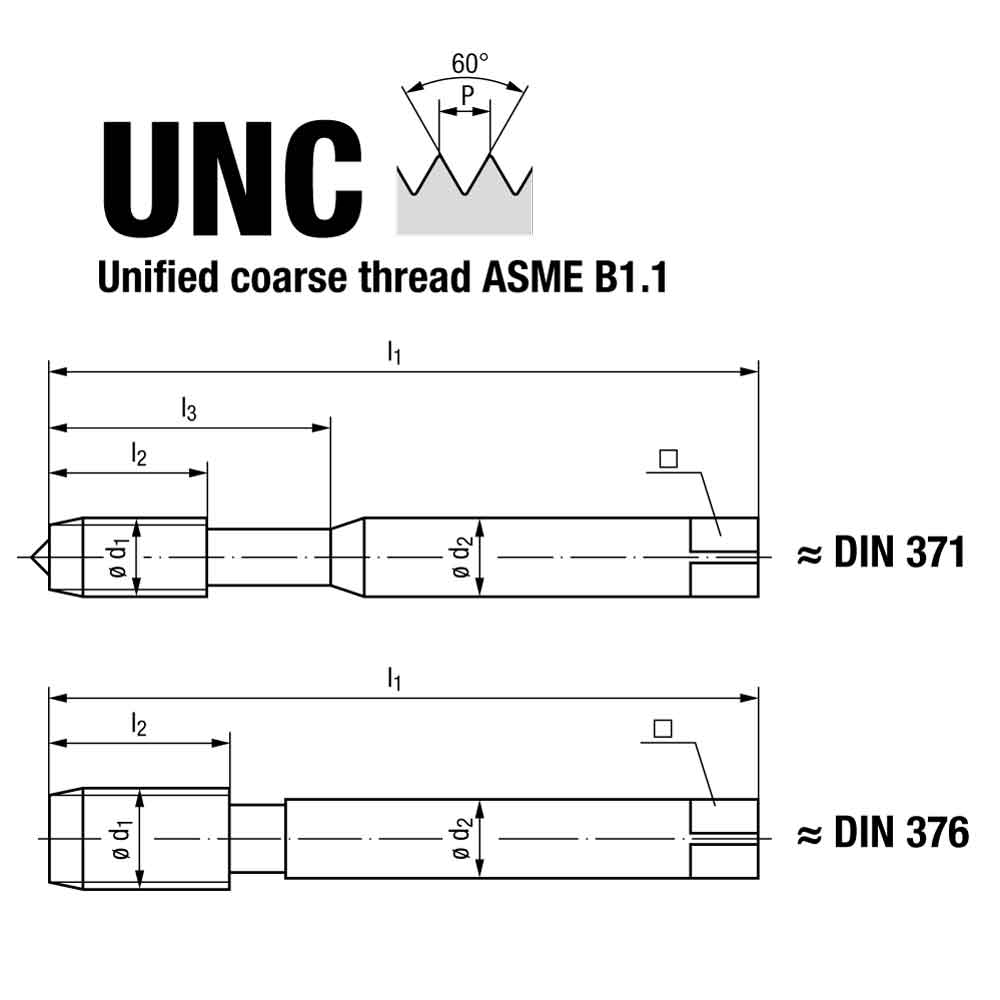Emuge Unified Coarse Thread Spiral Point Multi Tap NT2 Coated Technical Drawing.
