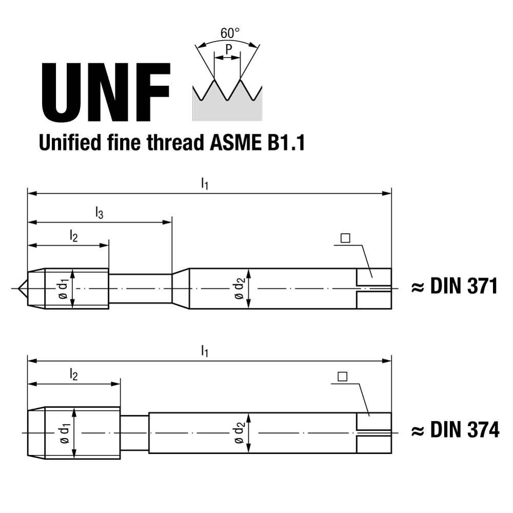 Emuge Unified Fine Thread Spiral Flute Multi Tap GLT-1 Coated Technical Drawing.