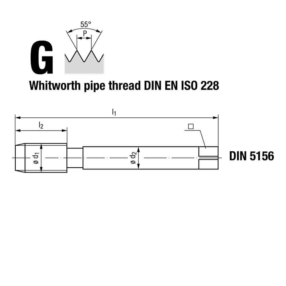 Emuge Whitworth Spiral Point Multi Tap NT2 Coated Technical Drawing.