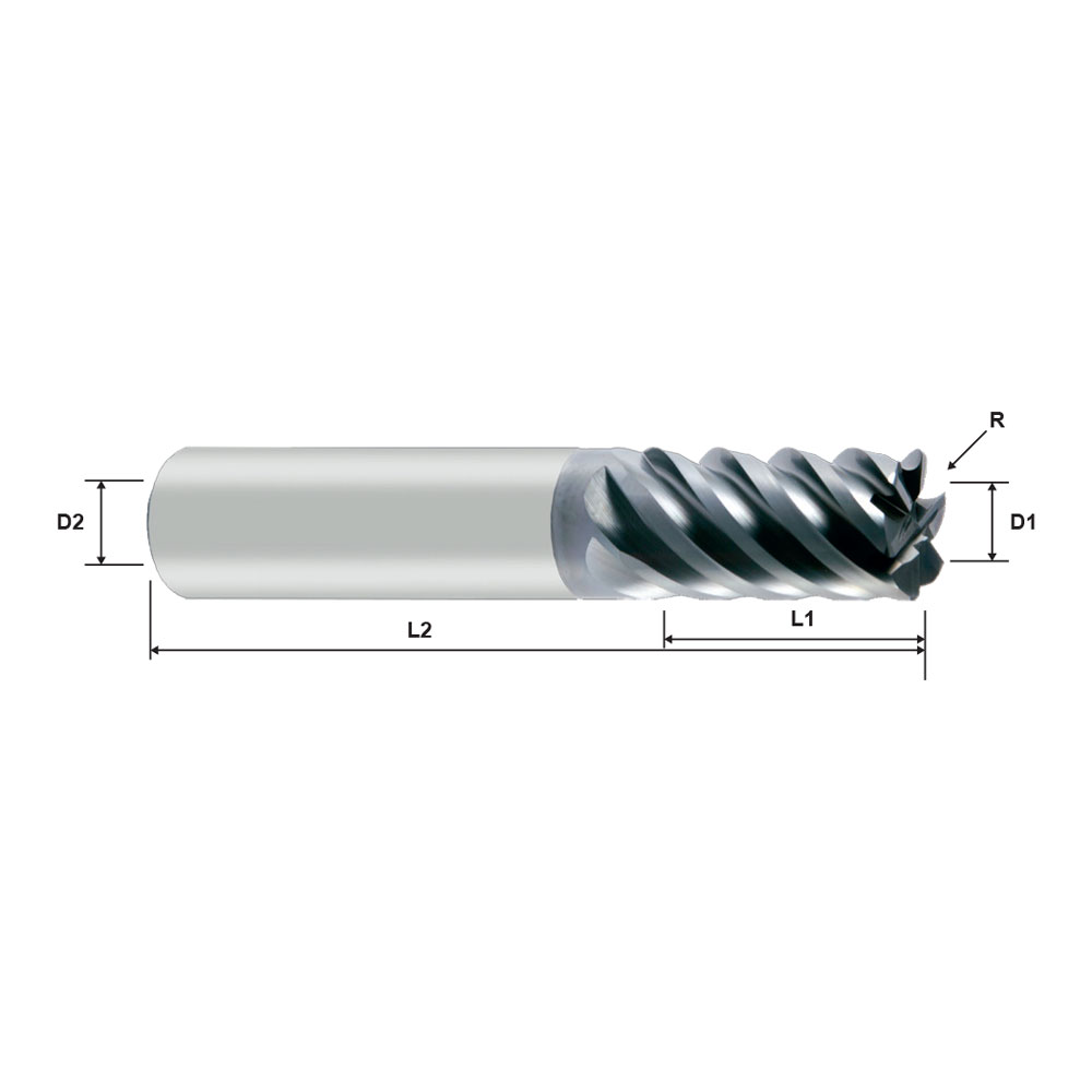 MasterMill 176329 Series 6 Flute Corner Radius High Performance Variable Helix End Mill Technical Drawing.
