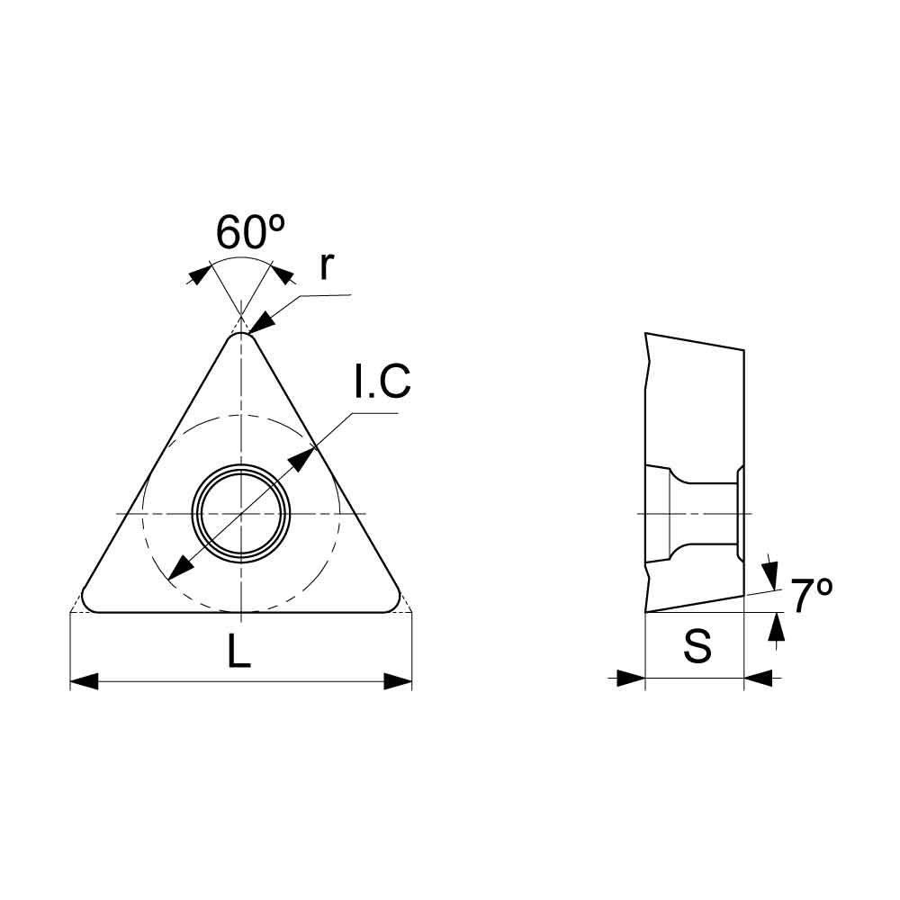 Technical image for the TCGT-AL N1001 turning insert..