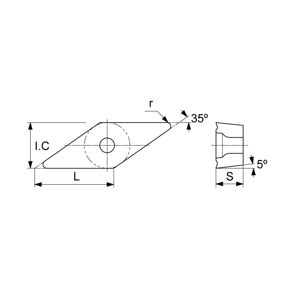 VBMT Positive Turning Insert with KF Finishing Chipbreaker (KA9000 Universal Grade) Technical Drawing.