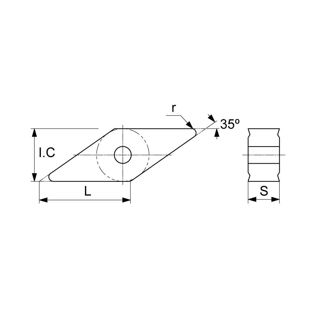 VNMG Negative Turning Insert with KF Finishing Chipbreaker (KA9000 Universal Grade) Technical Drawing.
